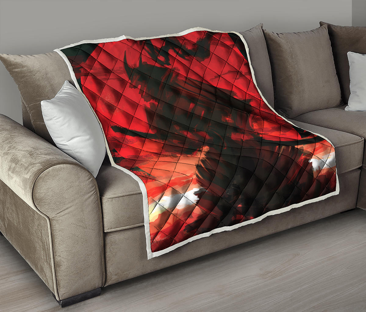 Red Sunset Samurai Print Quilt