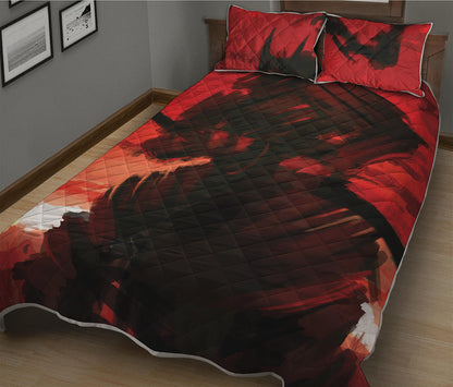 Red Sunset Samurai Print Quilt Bed Set