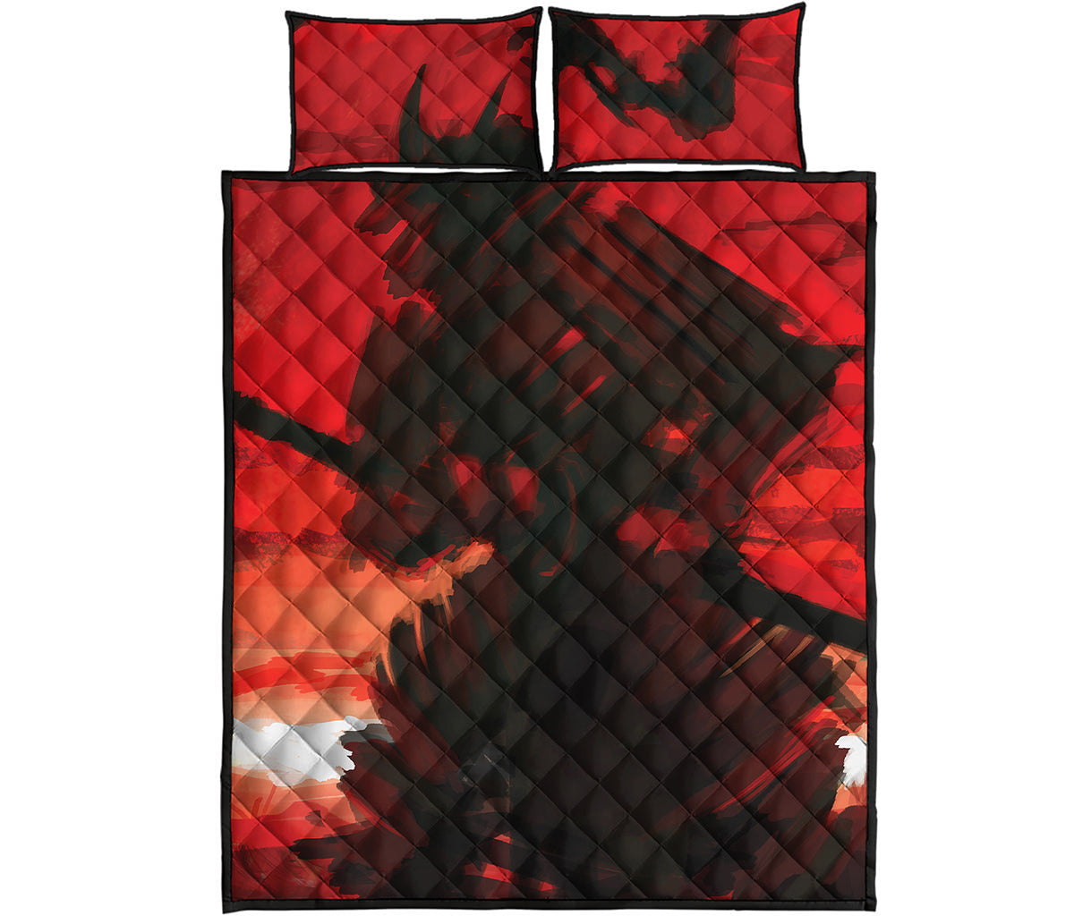 Red Sunset Samurai Print Quilt Bed Set