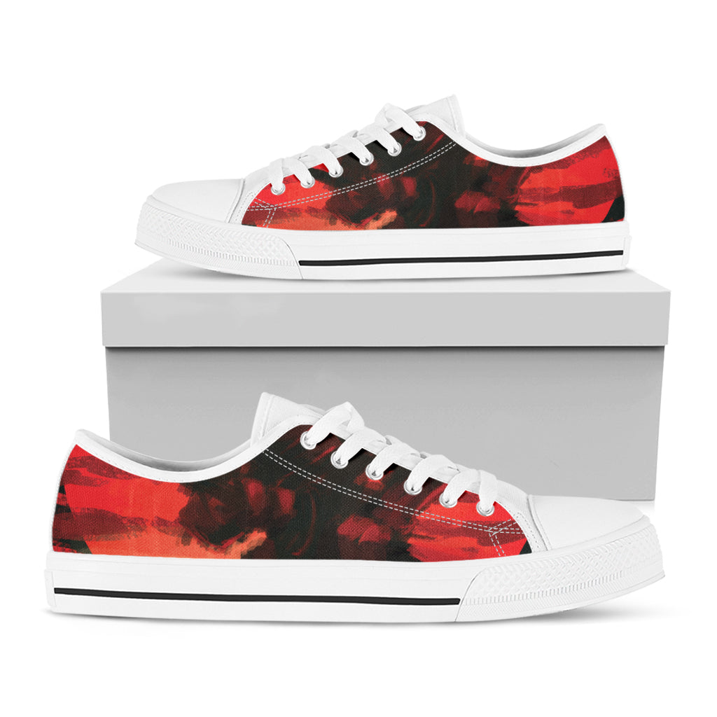 Red Sunset Samurai Print White Low Top Shoes