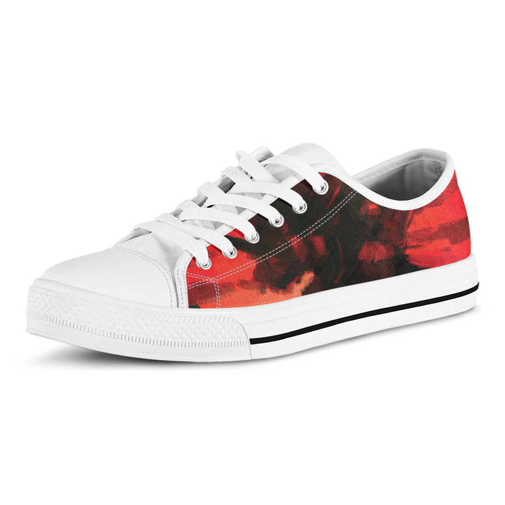 Red Sunset Samurai Print White Low Top Shoes