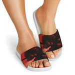 Red Sunset Samurai Print White Slide Sandals