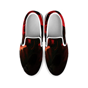 Red Sunset Samurai Print White Slip On Shoes