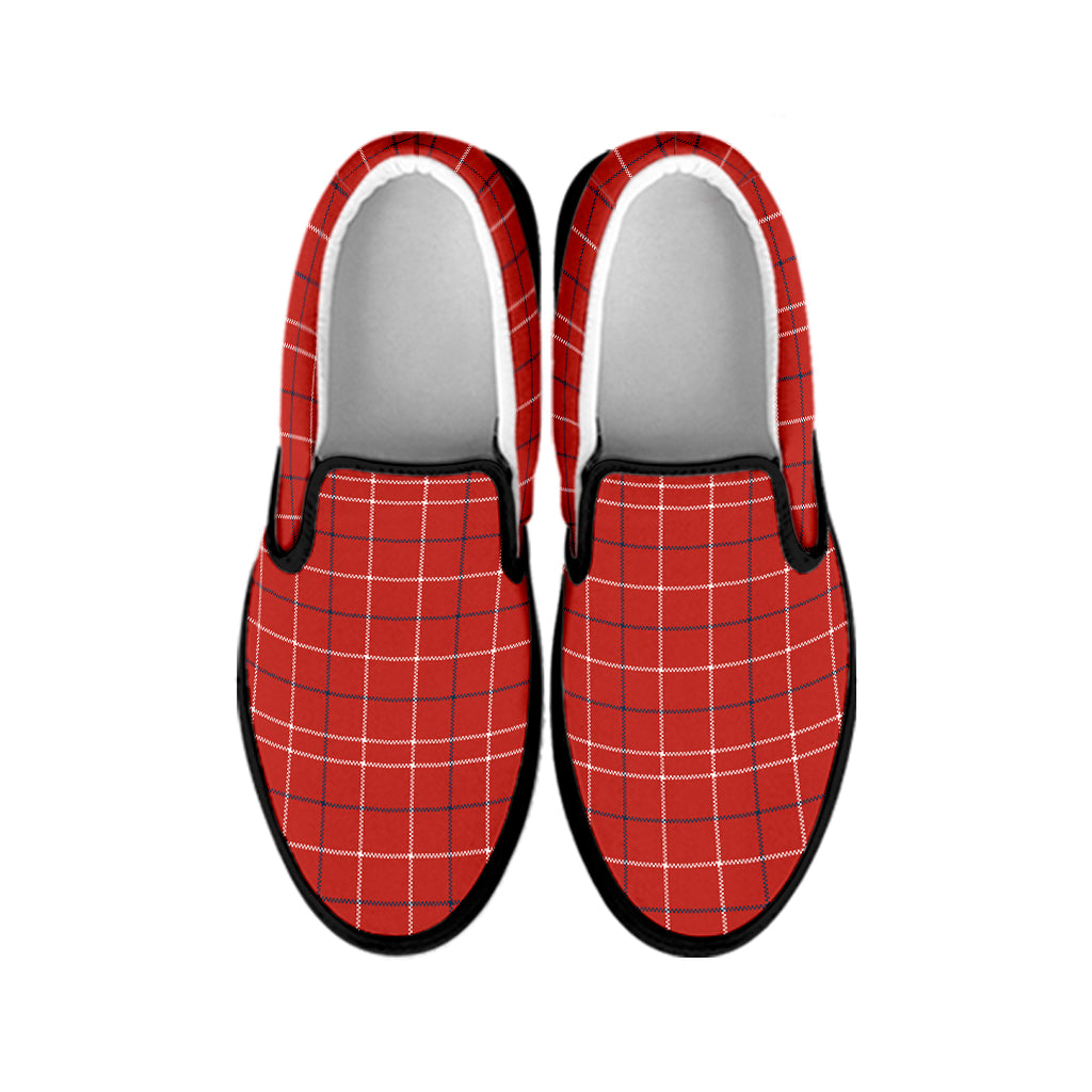 Red Tattersall Pattern Print Black Slip On Shoes
