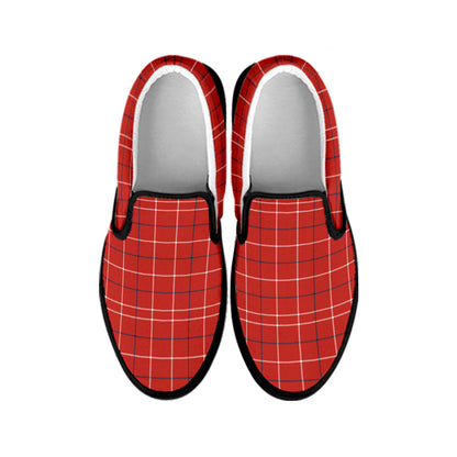 Red Tattersall Pattern Print Black Slip On Shoes