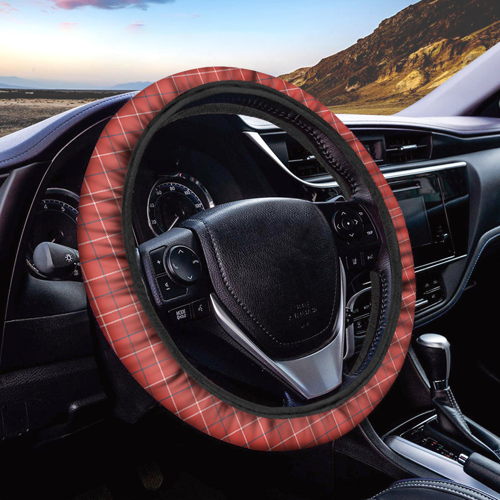 Red Tattersall Pattern Print Car Steering Wheel Cover