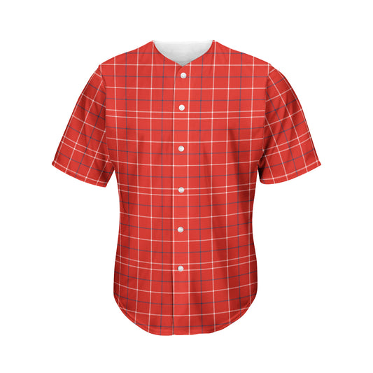 Red Tattersall Pattern Print Men's Baseball Jersey