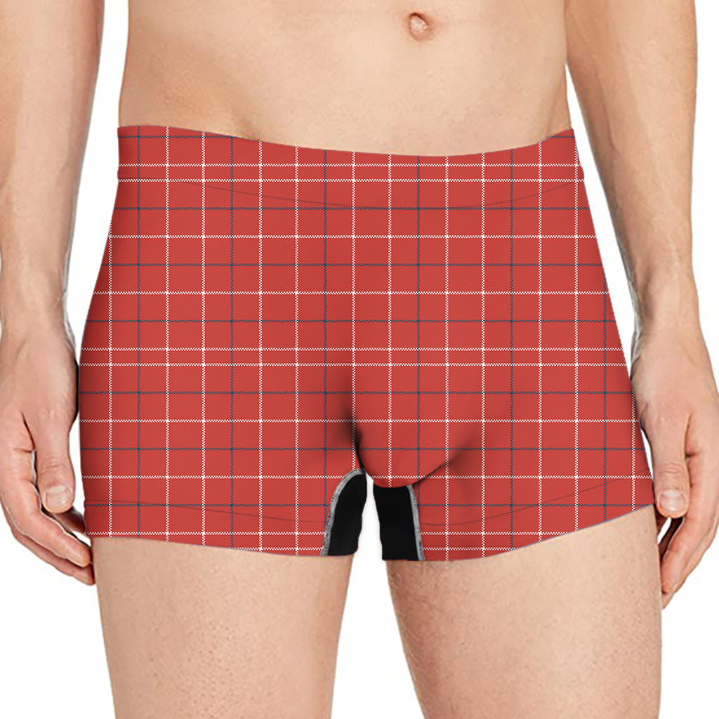 Red Tattersall Pattern Print Men's Boxer Briefs