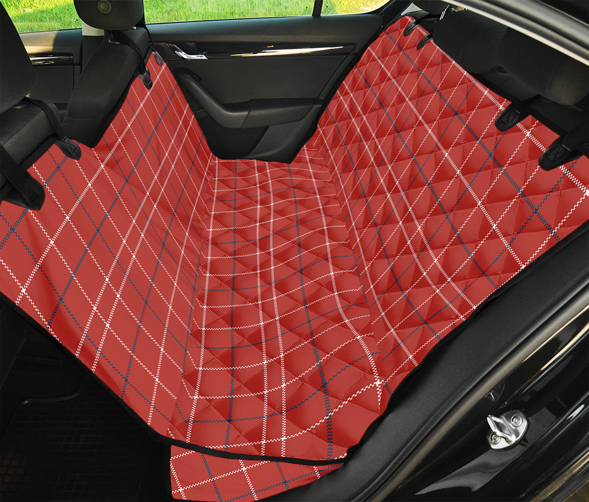 Red Tattersall Pattern Print Pet Car Back Seat Cover