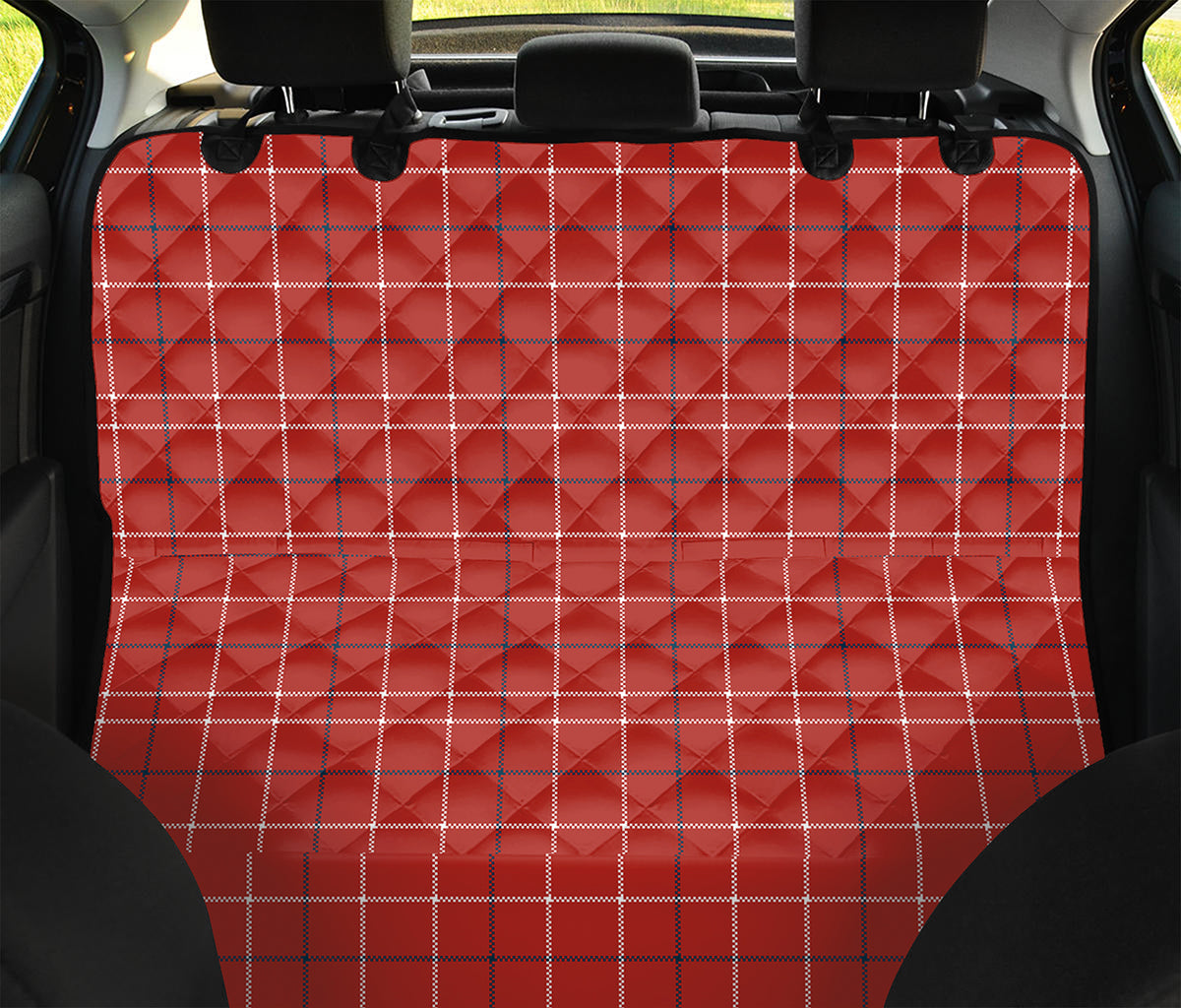 Red Tattersall Pattern Print Pet Car Back Seat Cover