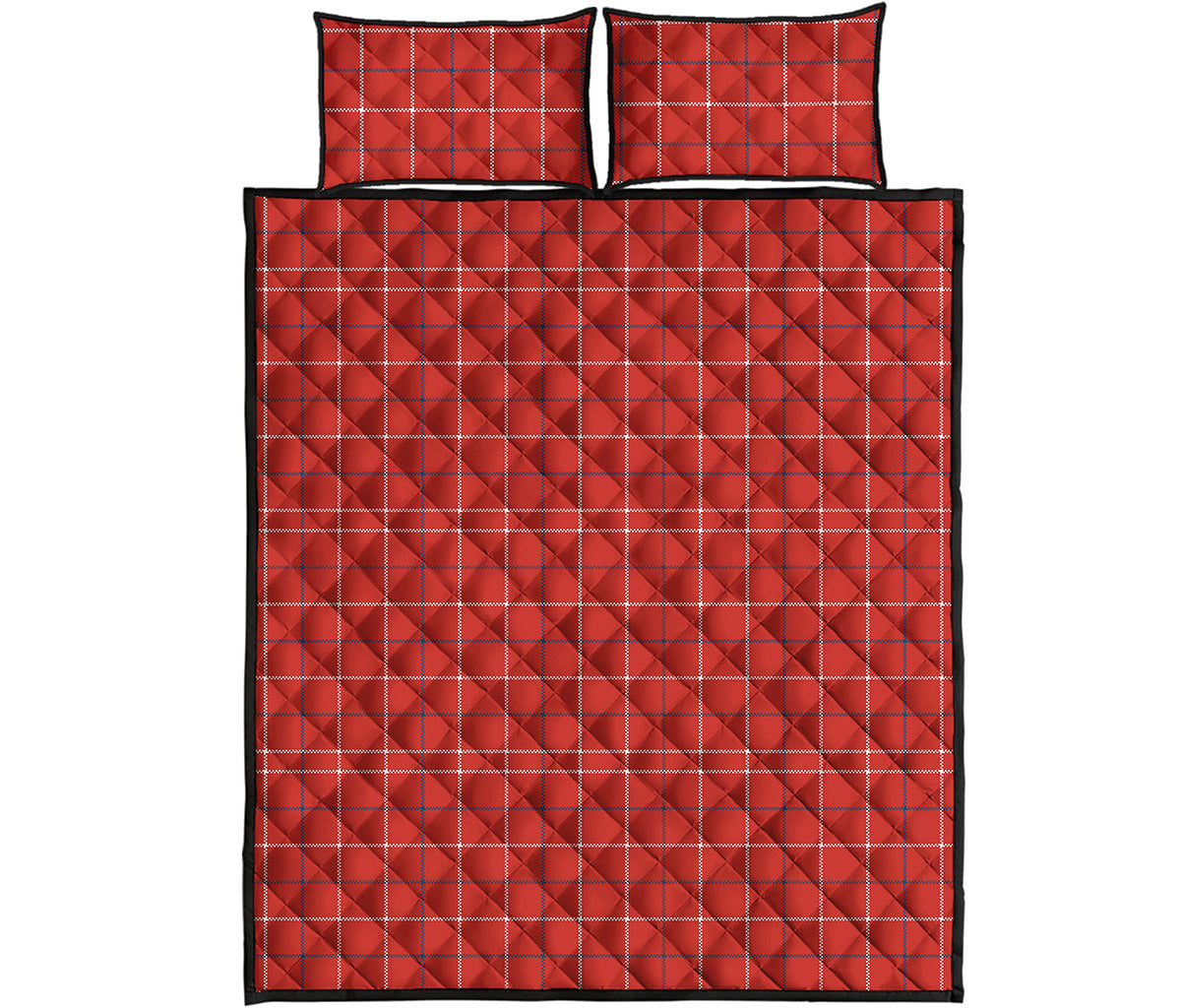 Red Tattersall Pattern Print Quilt Bed Set