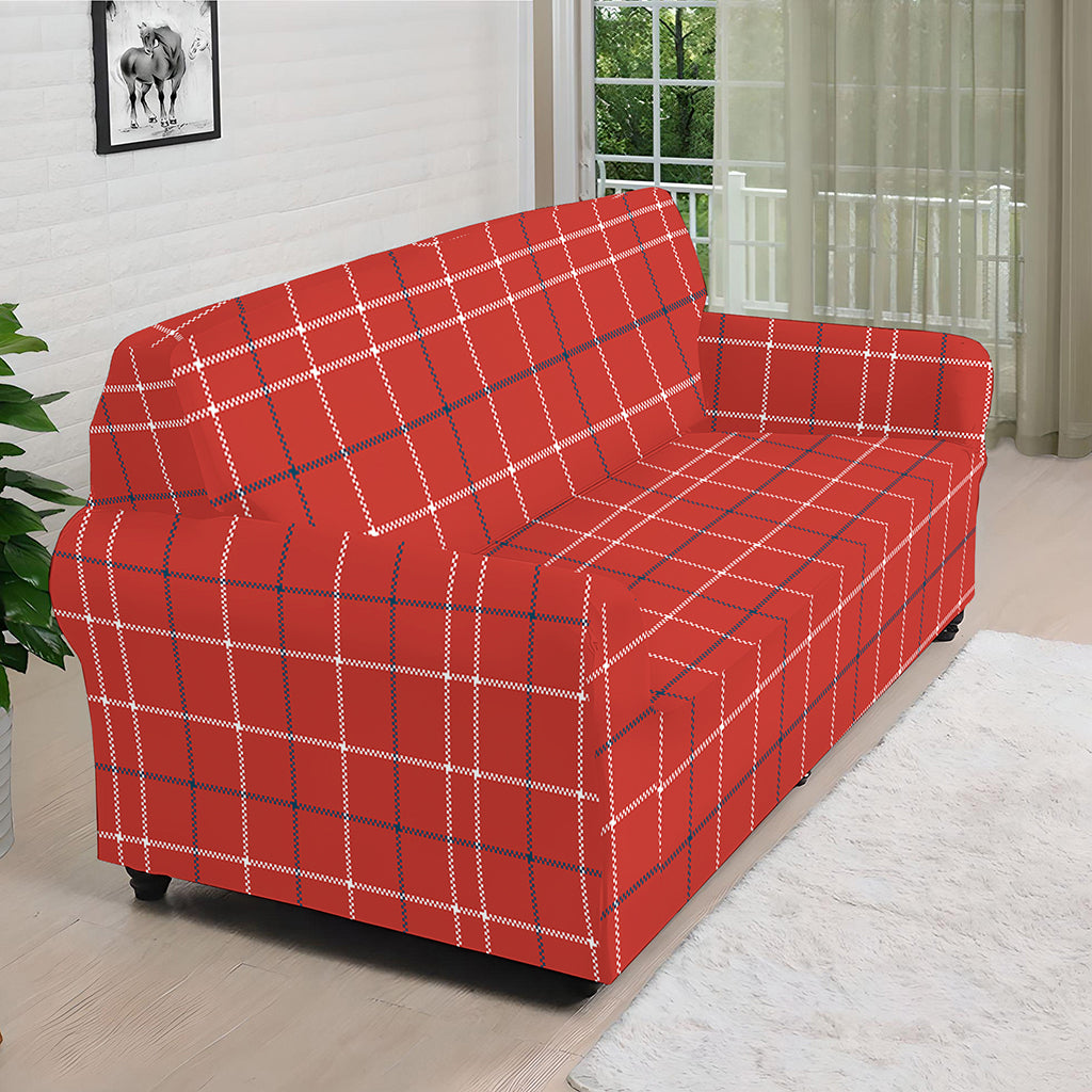Red Tattersall Pattern Print Sofa Cover