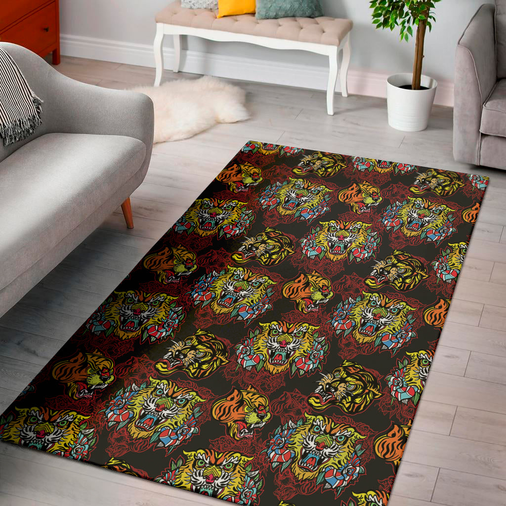 Red Tiger Tattoo Pattern Print Area Rug