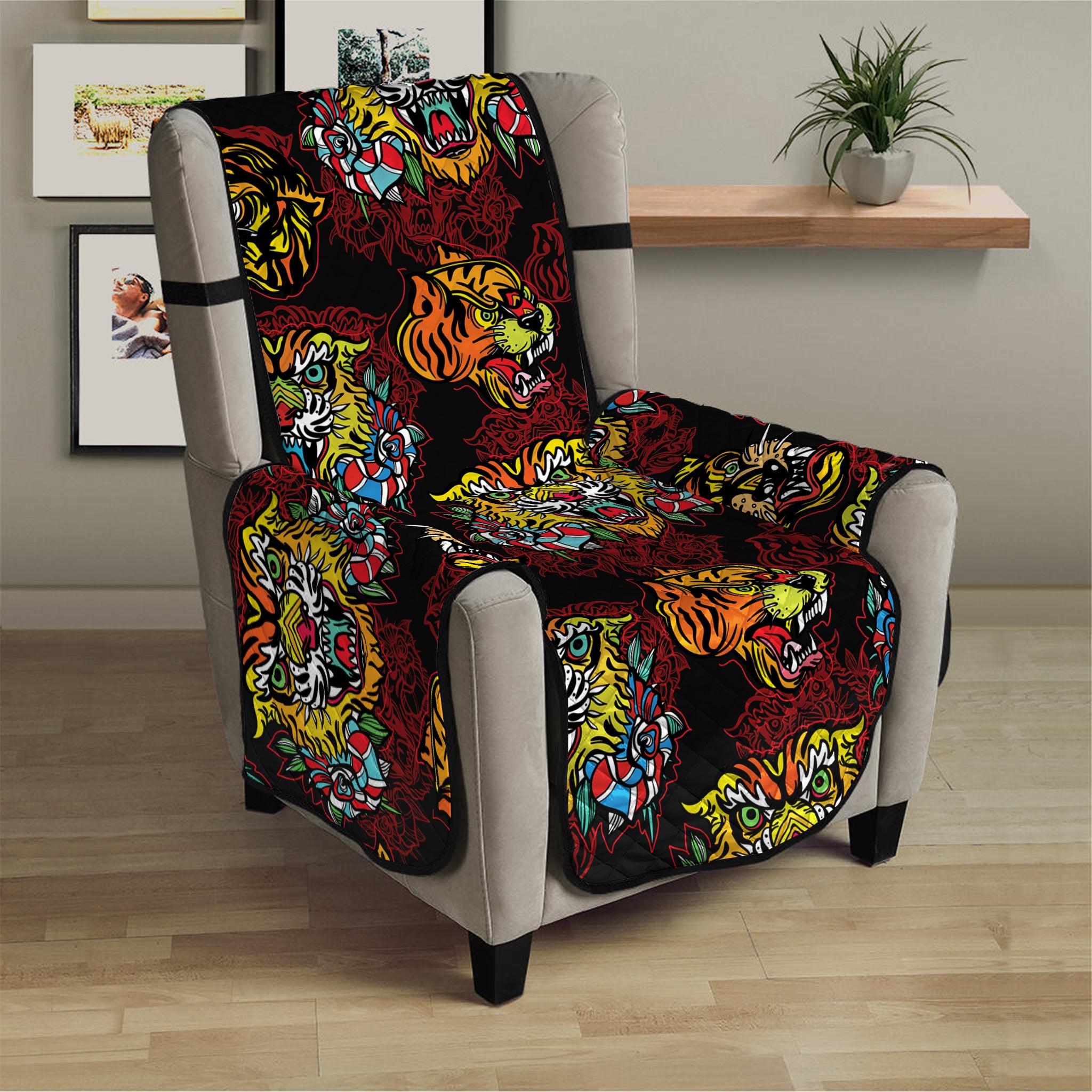 Red Tiger Tattoo Pattern Print Armchair Protector