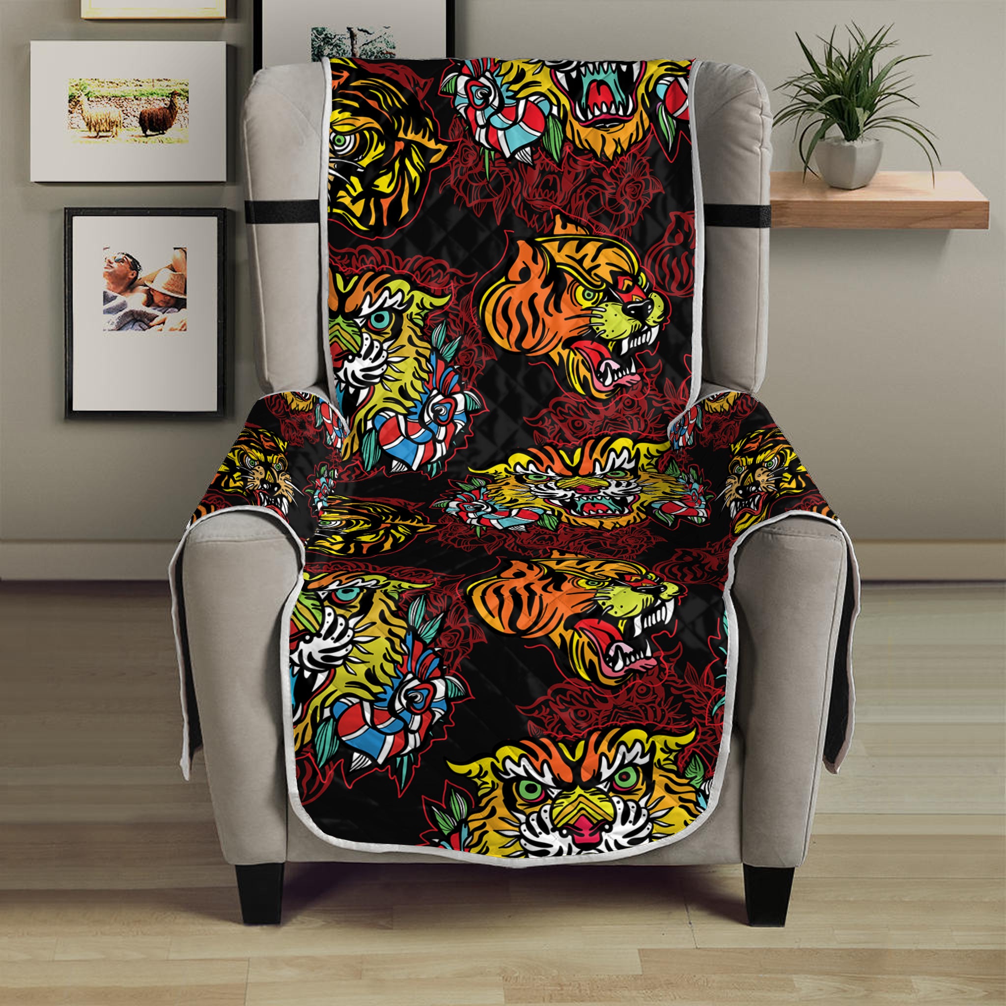 Red Tiger Tattoo Pattern Print Armchair Protector