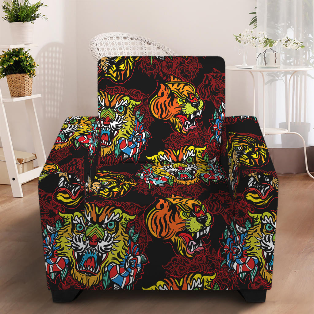 Red Tiger Tattoo Pattern Print Armchair Slipcover