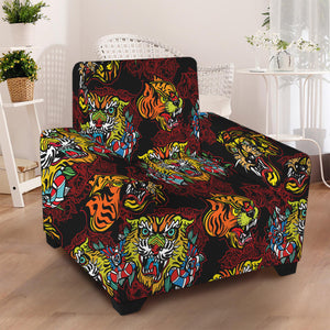 Red Tiger Tattoo Pattern Print Armchair Slipcover