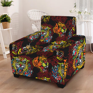 Red Tiger Tattoo Pattern Print Armchair Slipcover