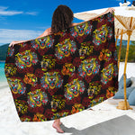 Red Tiger Tattoo Pattern Print Beach Sarong Wrap