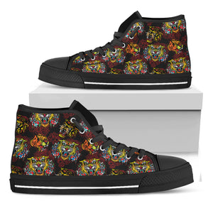 Red Tiger Tattoo Pattern Print Black High Top Shoes