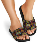 Red Tiger Tattoo Pattern Print Black Slide Sandals