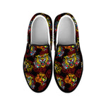 Red Tiger Tattoo Pattern Print Black Slip On Shoes