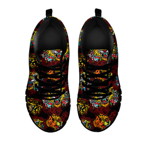 Red Tiger Tattoo Pattern Print Black Sneakers