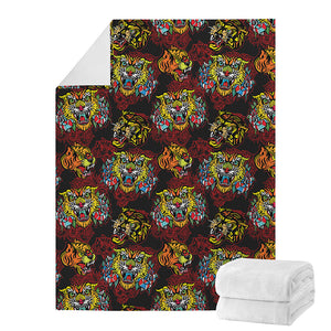 Red Tiger Tattoo Pattern Print Blanket