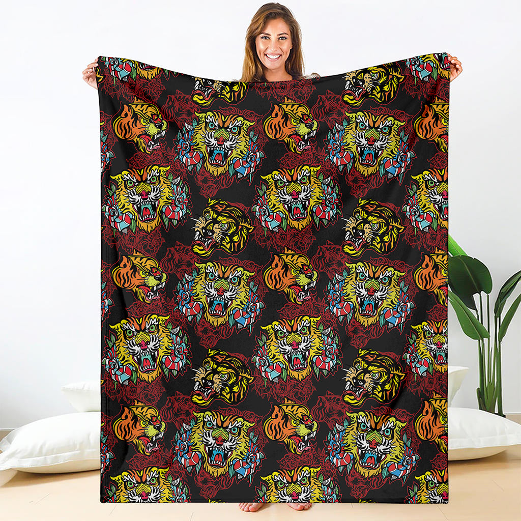 Red Tiger Tattoo Pattern Print Blanket