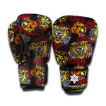 Red Tiger Tattoo Pattern Print Boxing Gloves