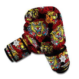 Red Tiger Tattoo Pattern Print Boxing Gloves