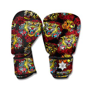 Red Tiger Tattoo Pattern Print Boxing Gloves