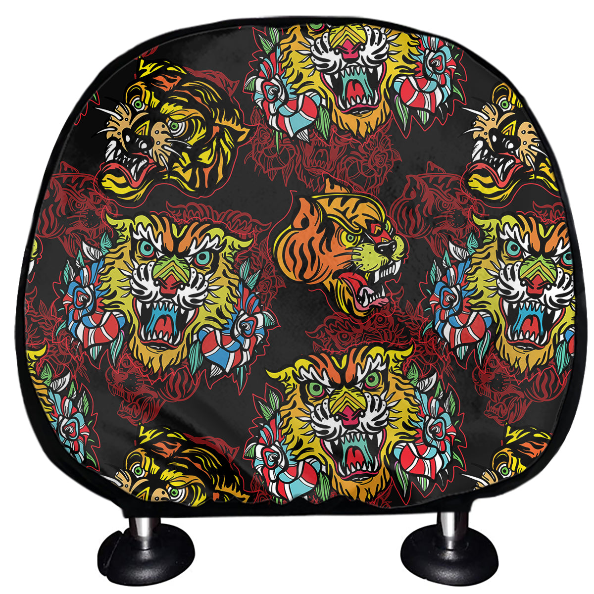 Red Tiger Tattoo Pattern Print Car Headrest Covers