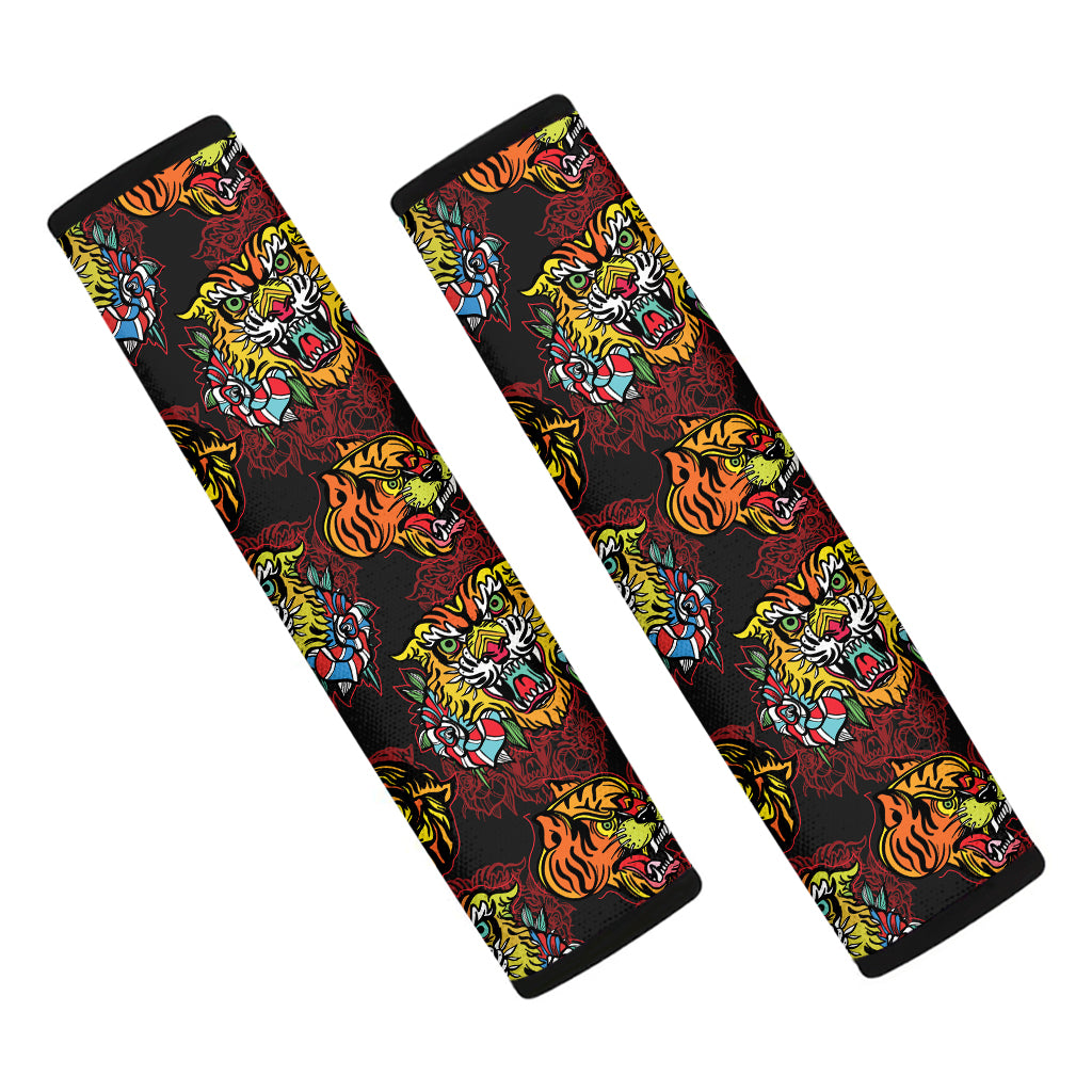 Red Tiger Tattoo Pattern Print Car Seat Belt Covers