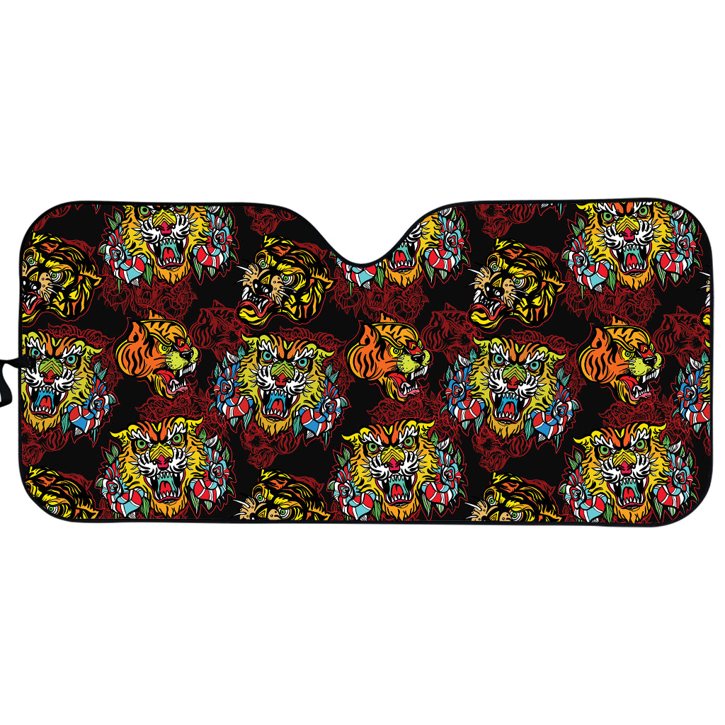 Red Tiger Tattoo Pattern Print Car Sun Shade