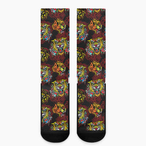 Red Tiger Tattoo Pattern Print Crew Socks