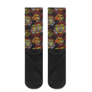 Red Tiger Tattoo Pattern Print Crew Socks