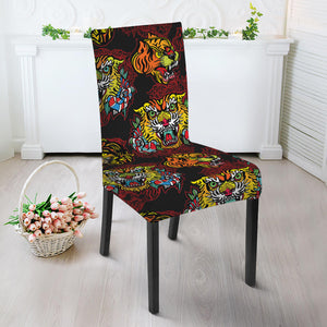 Red Tiger Tattoo Pattern Print Dining Chair Slipcover