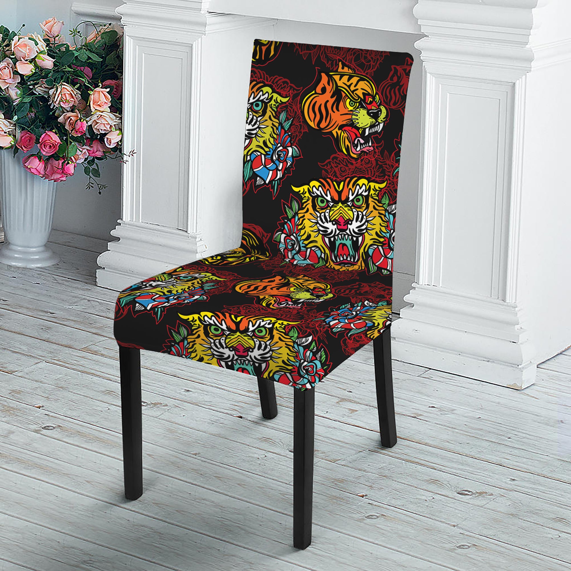 Red Tiger Tattoo Pattern Print Dining Chair Slipcover