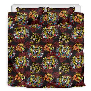 Red Tiger Tattoo Pattern Print Duvet Cover Bedding Set