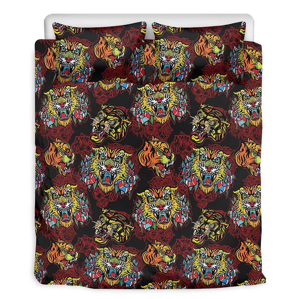 Red Tiger Tattoo Pattern Print Duvet Cover Bedding Set