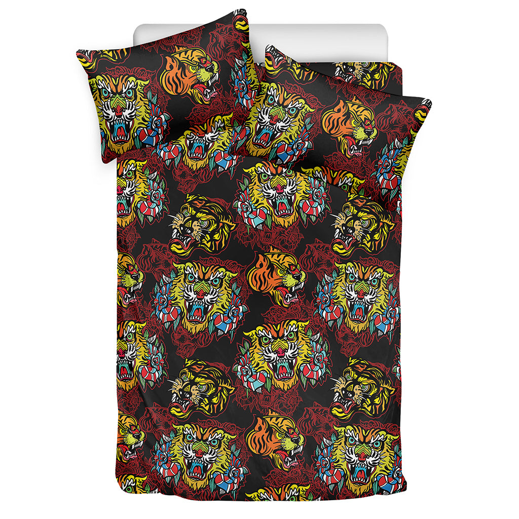 Red Tiger Tattoo Pattern Print Duvet Cover Bedding Set