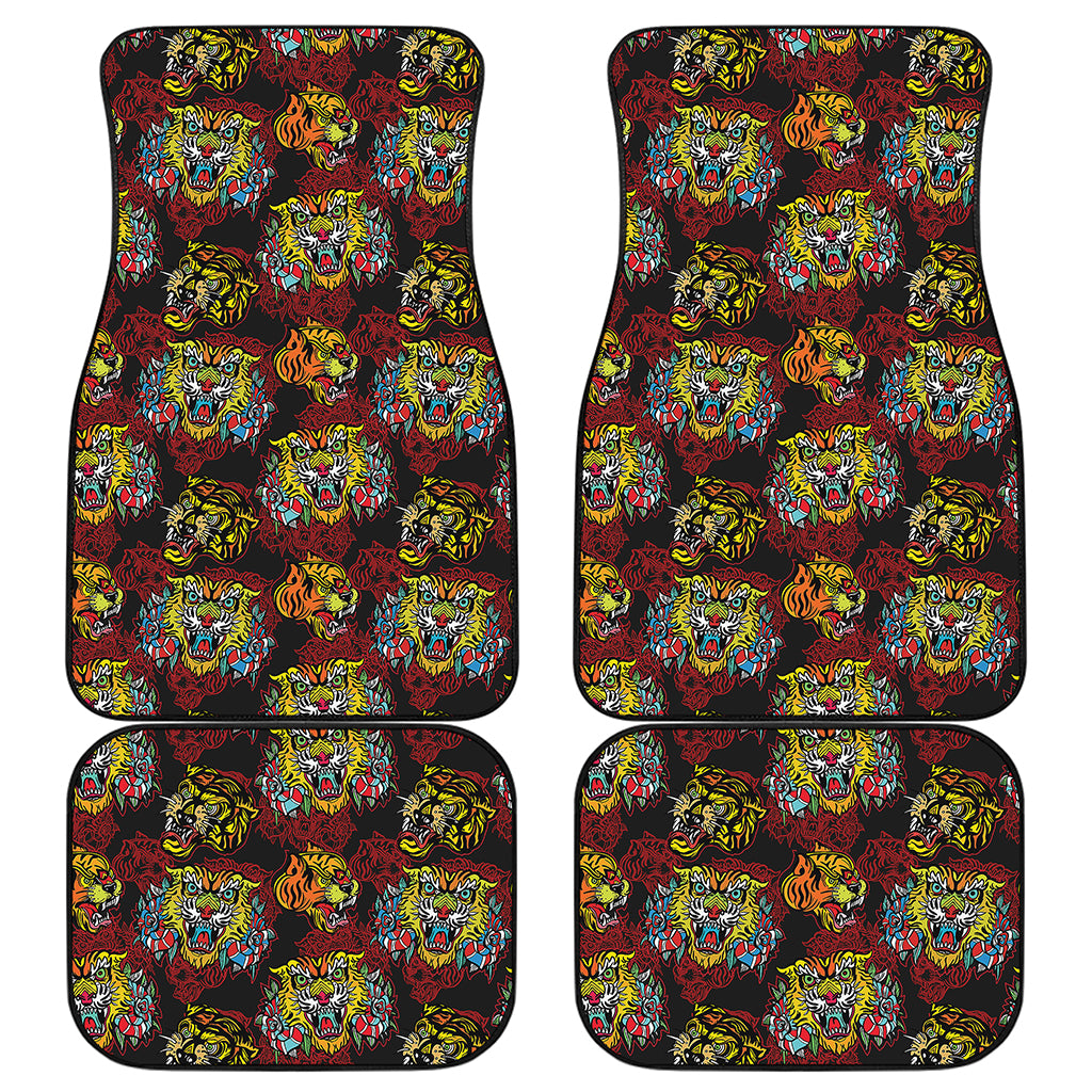 Red Tiger Tattoo Pattern Print Front and Back Car Floor Mats