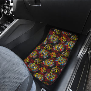 Red Tiger Tattoo Pattern Print Front and Back Car Floor Mats