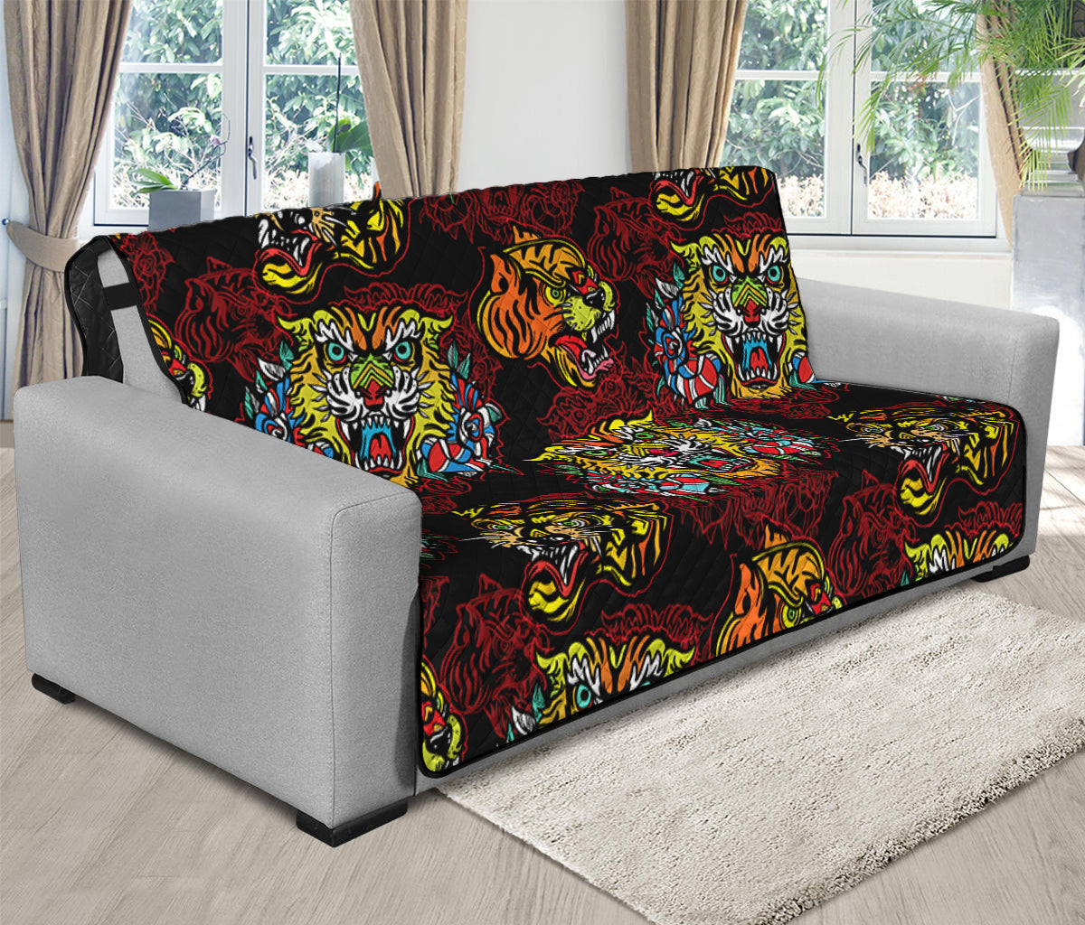 Red Tiger Tattoo Pattern Print Futon Protector