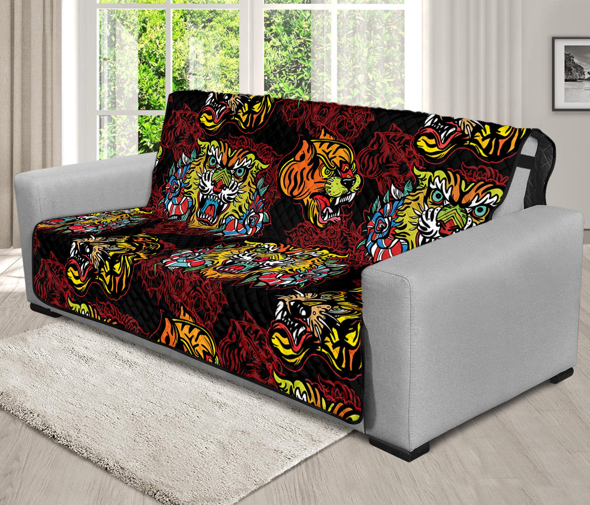 Red Tiger Tattoo Pattern Print Futon Protector