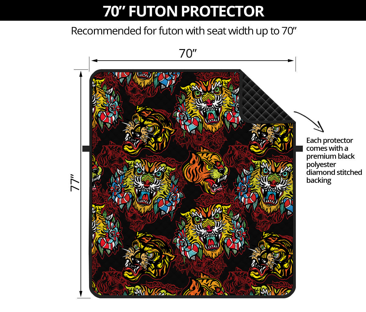 Red Tiger Tattoo Pattern Print Futon Protector