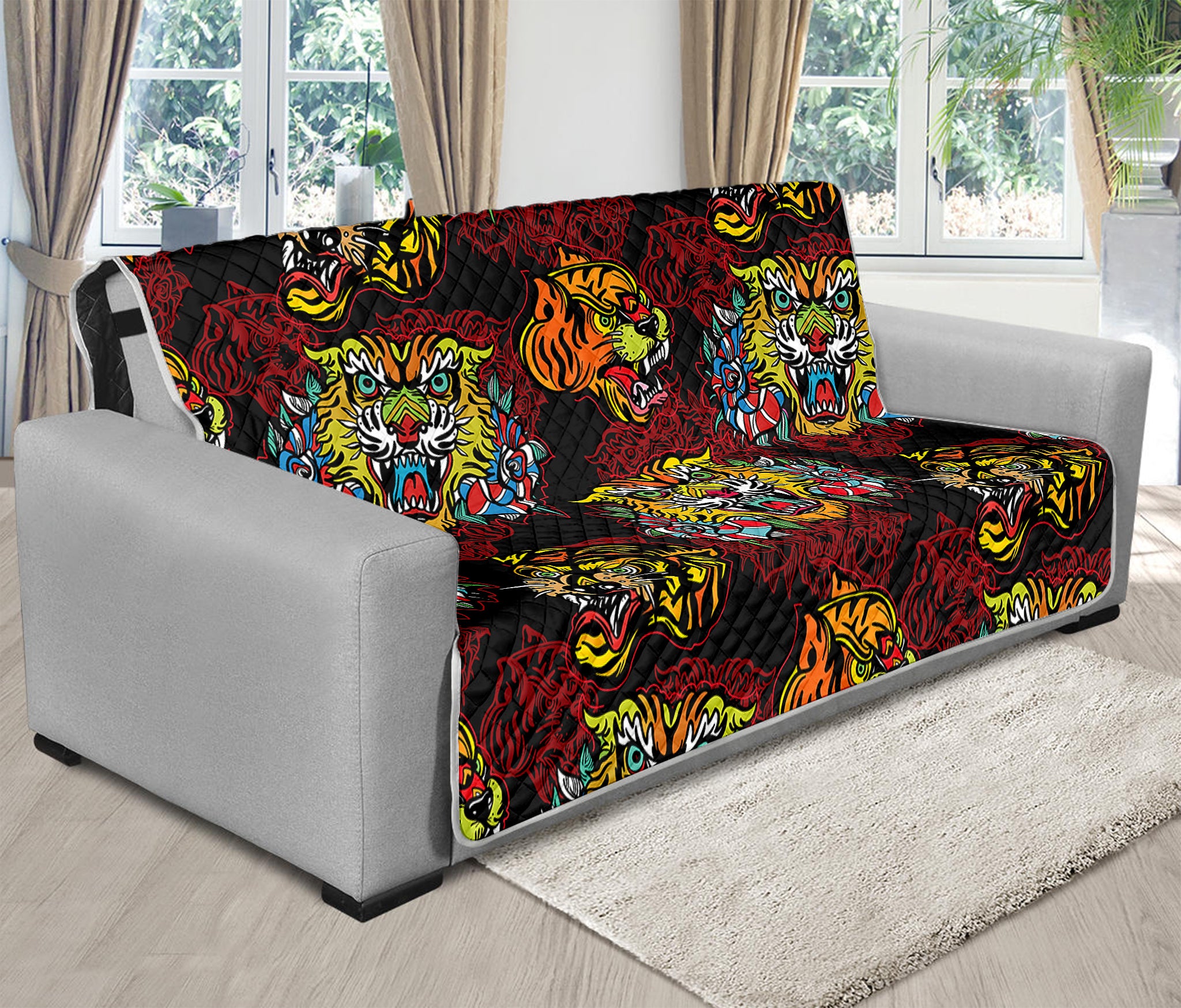 Red Tiger Tattoo Pattern Print Futon Protector