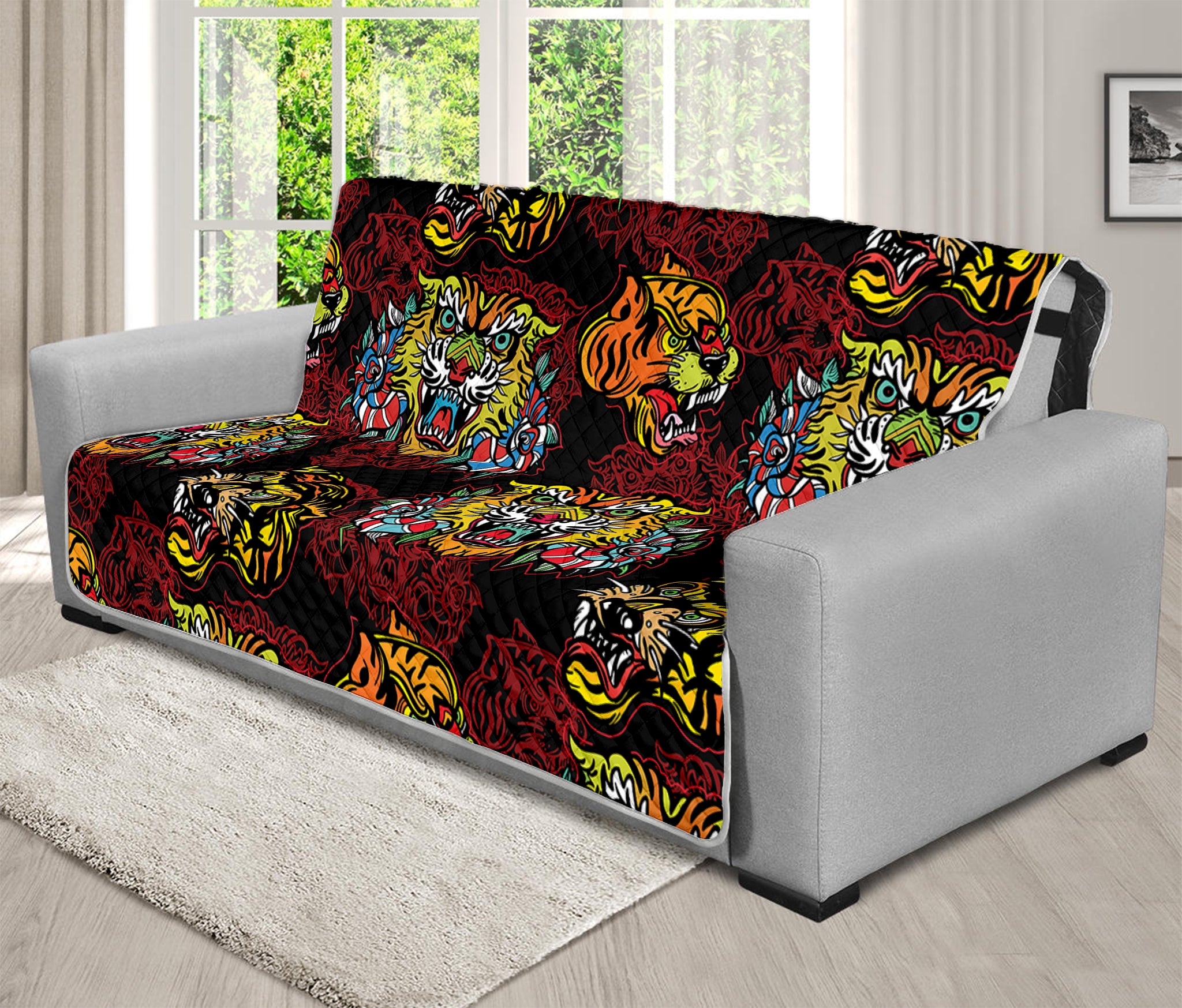 Red Tiger Tattoo Pattern Print Futon Protector