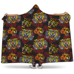 Red Tiger Tattoo Pattern Print Hooded Blanket